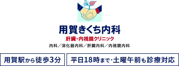 用賀きくち内科 肝臓・内視鏡クリニック 内科／消化器内科／肝臓内科／内視鏡内科 用賀駅から徒歩3分 平日18時まで・土曜午前も診療対